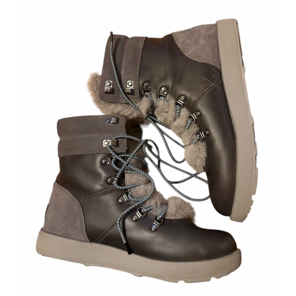 UGG Women's Viki Waterproof Lace Up Leather Shearling fur Winter Boot Size 10
